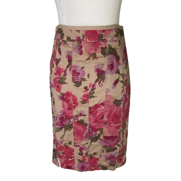 Anthropologie Odille Khaki Purple & Pink Floral Pencil Skirt - 0 - Picture 6 of 10